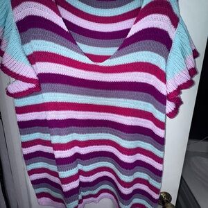 Striped Flutter Sleeve Sweater for Spring and Summer - 1X